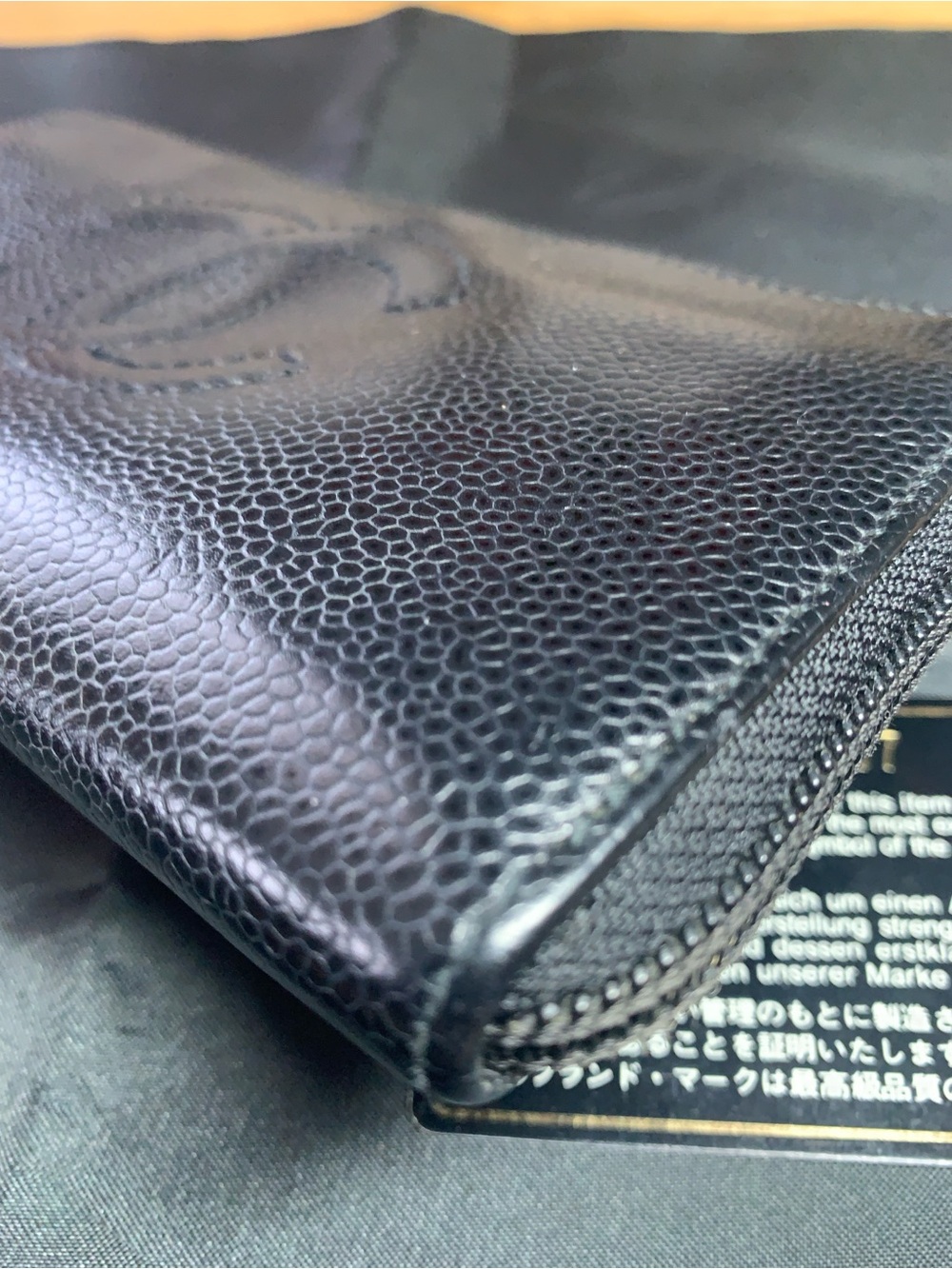 CHANEL Black Pebbled Leather Zip Wallet with Gold Pull - Picture 6 of 17